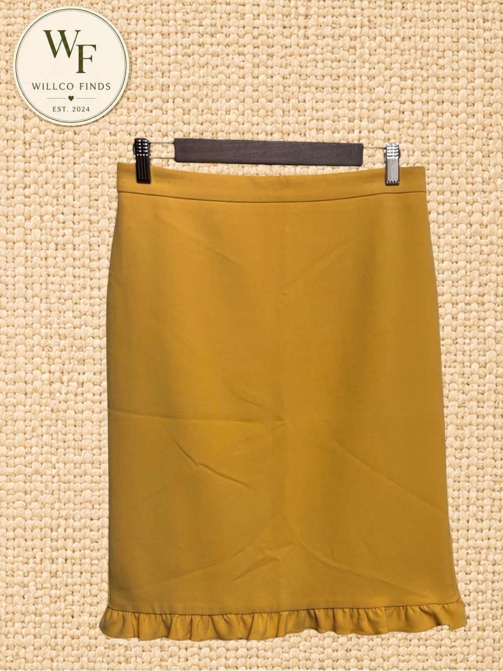 Ann Taylor Women’s Mustard Yellow Ruffle Hem Pencil Skirt Size 4 Lined Career
